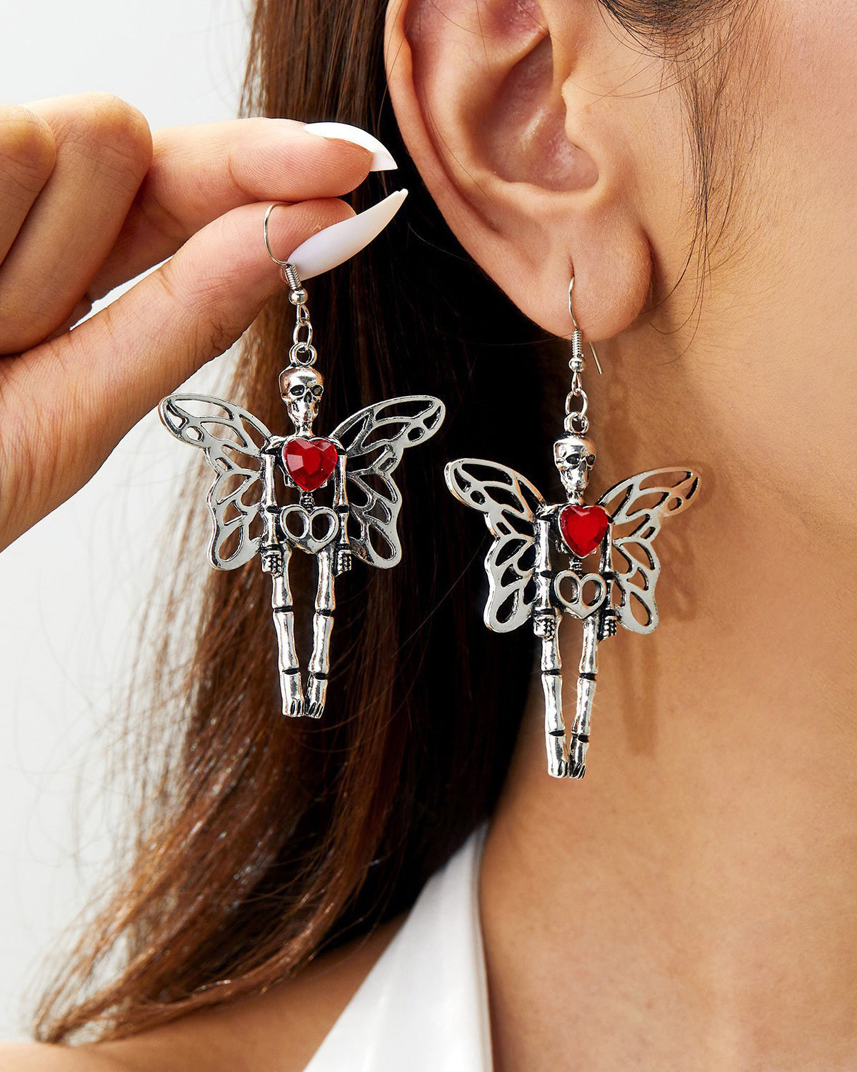 Pendientes de esqueleto de calavera oscura de Halloween