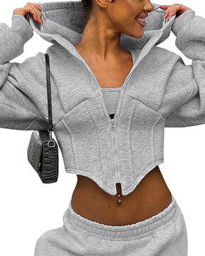 Long Sleeve Fleece Zipper Cardigan Hooded Casual Sweatshirt