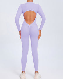 Zippered Long Sleeve Butt Lift Yoga Jumpsuit