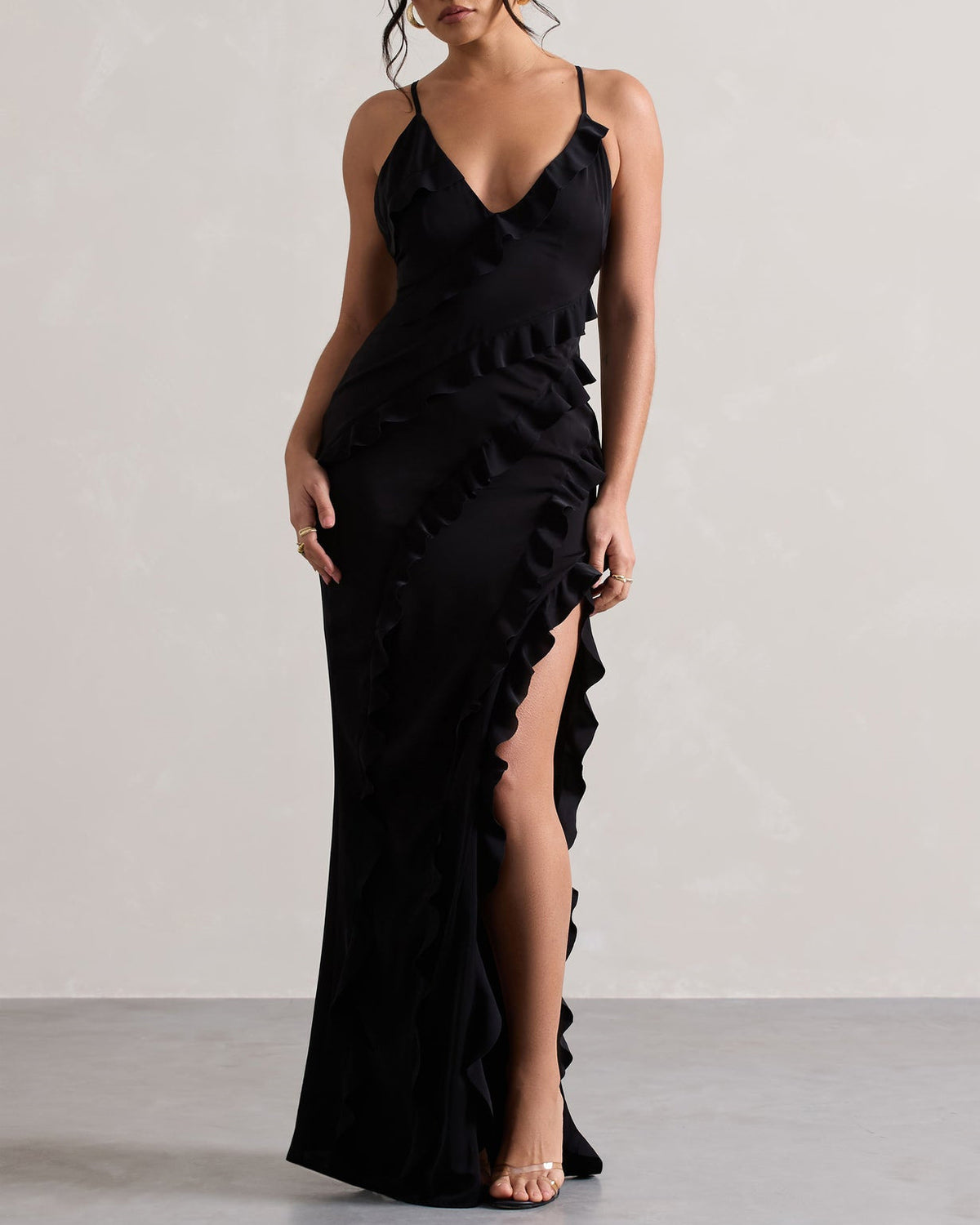 Sexy V-Neck Strapless Side Slit Backless Dress