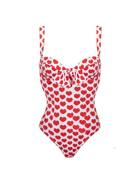 Traje de baño de una pieza estampado con cordones y falda de playa con tirantes