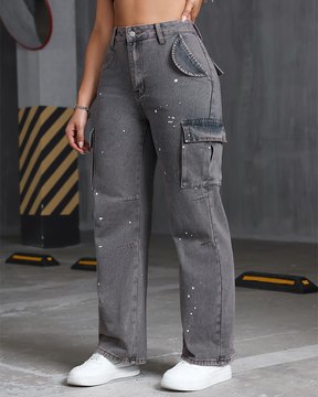 Multi-Pocket Straight-Leg Cargo Jeans