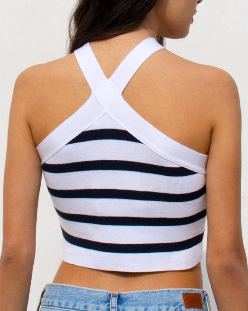 Striped Cross Halterneck Sexy Knitted Tube Top Outer Vest