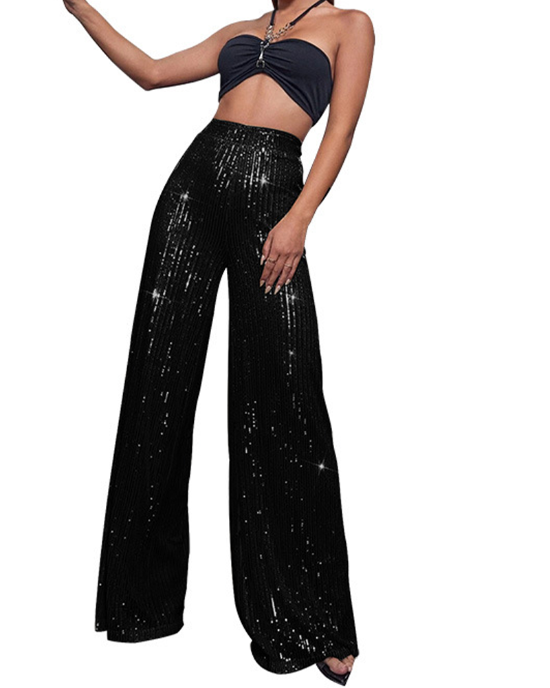 Sequin Baggy Wide-Leg Trousers