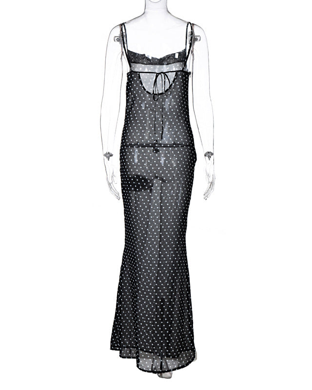 Strappy Mesh See-Through Back Strappy Long Dress