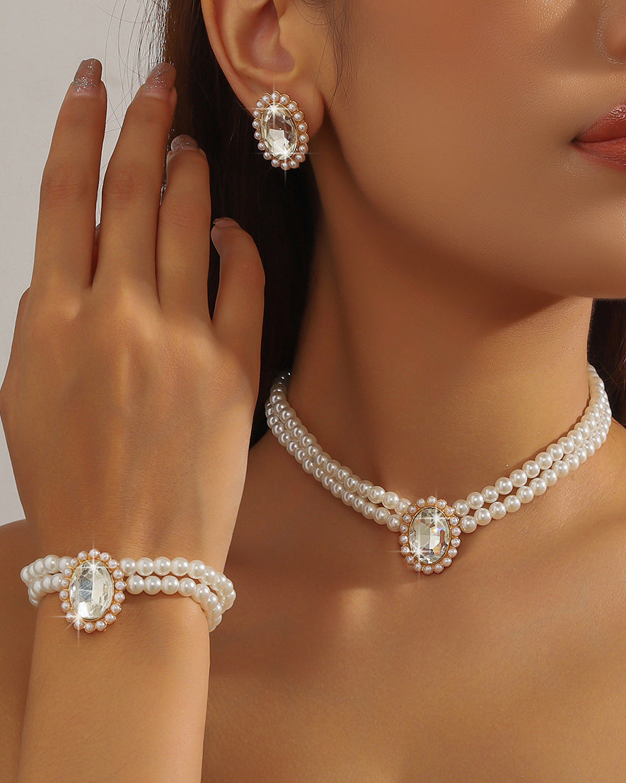 Double-Layer Imitation Pearl 3 Piece Jewelry Set