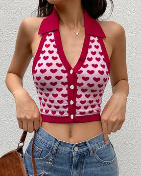 Neckholder-Camisole-Top mit Retro-Love-Print