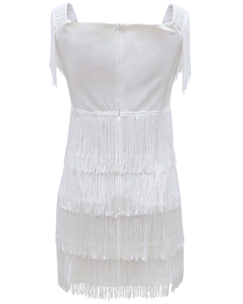 One Shoulder Fringed Slim Fit Dress