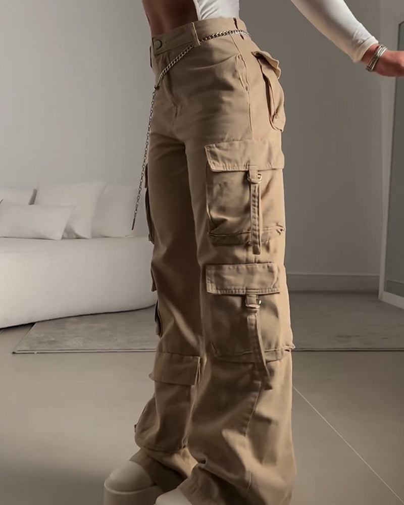 Pantalones cargo casuales holgados con múltiples bolsillos