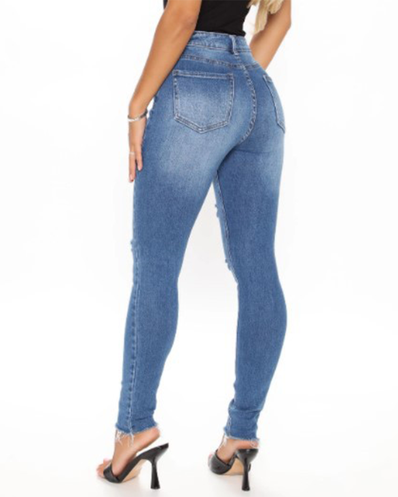 High Waist Slim Fit Ripped Jeans