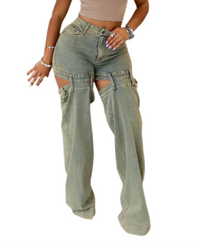 High-Waisted Vintage Hollow-Out Jeans