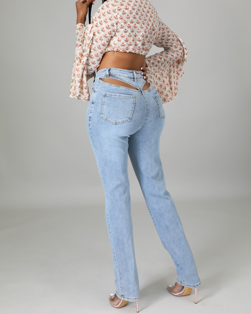 Back Waist Hollow Stretch Jeans