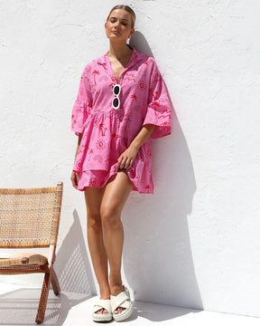 Bell Sleeve Loose Shirt Short Dress