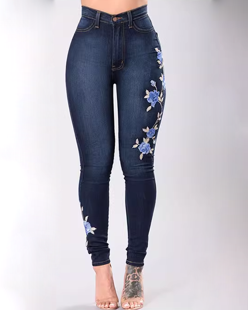 Bestickte elastische Jeans