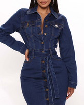 Long-Sleeved Slim Denim Dress