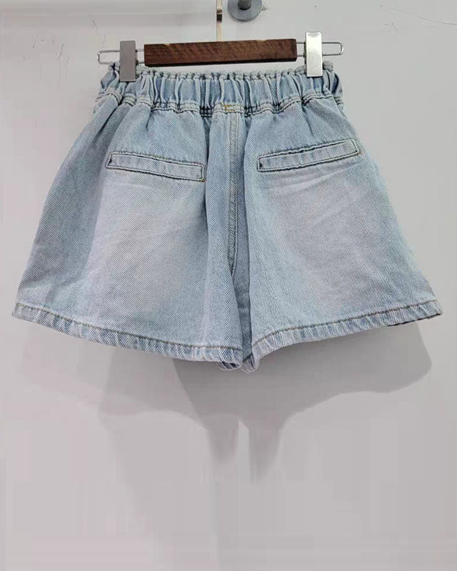 Shorts de mezclilla cortos sueltos con diamantes de imitación