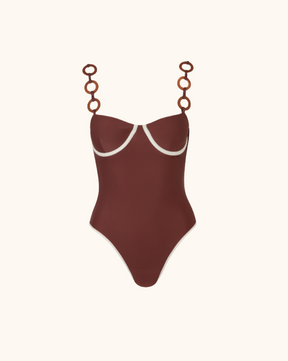 Circle Shoulder Strap Design Solid Color One-piece Swimsuit Sets 2024