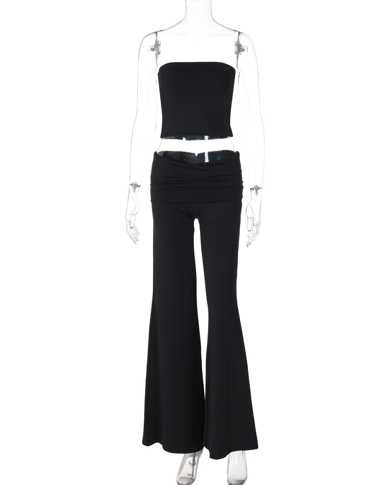 Pure Color Accent Bell-Bottoms Slimming Suit