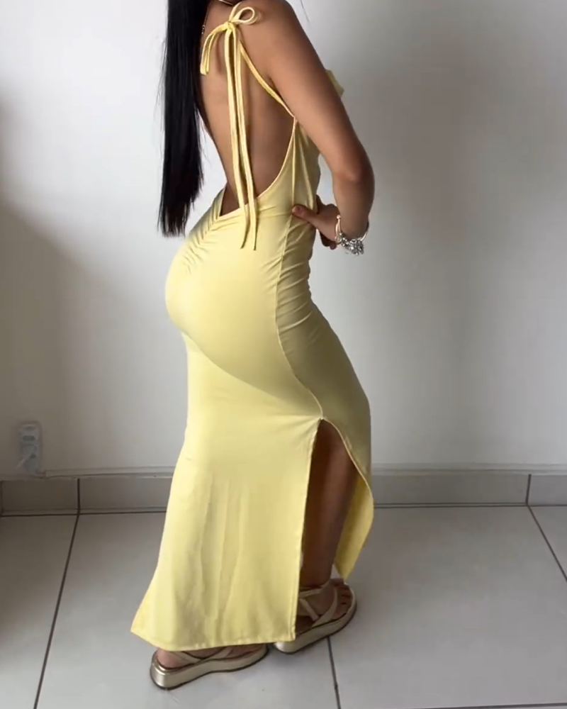 Vestido ajustado sexy con escote en la espalda y tirantes finos (preventa)