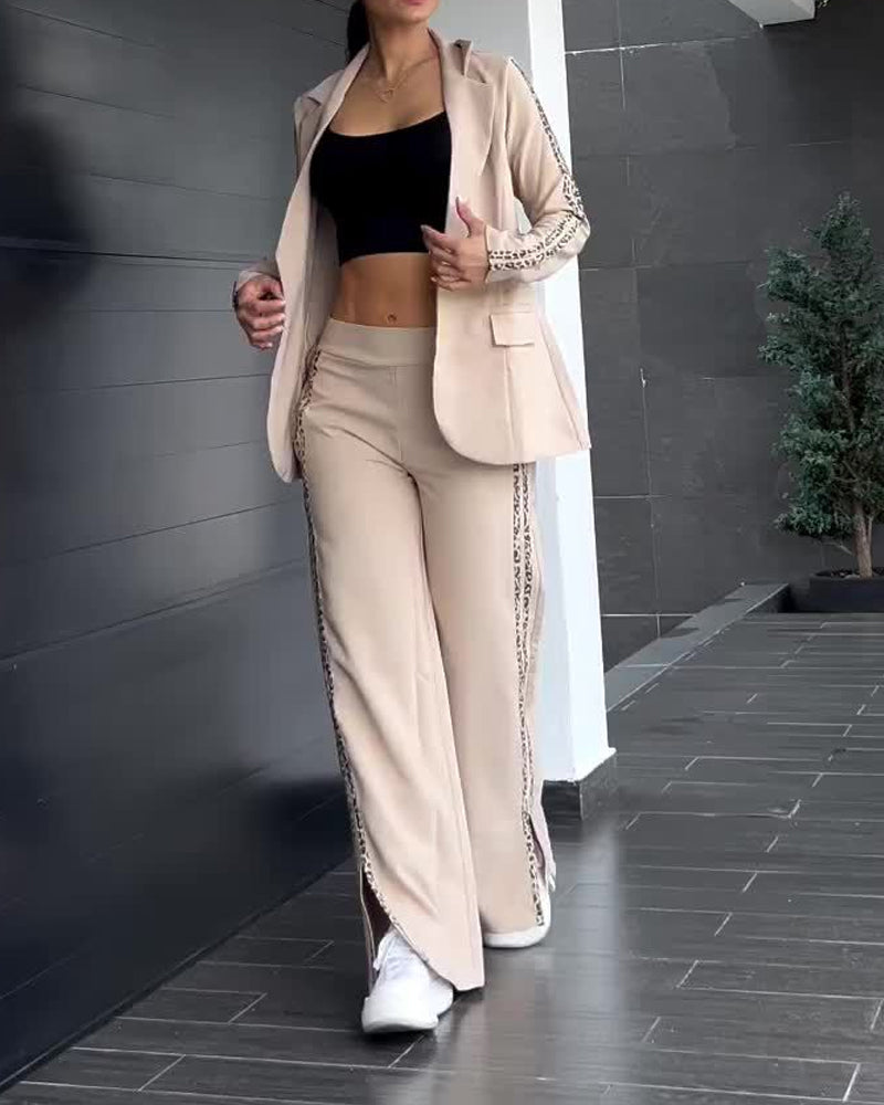 Slit Wide-Leg Pants Sports Style Two-Piece Suit