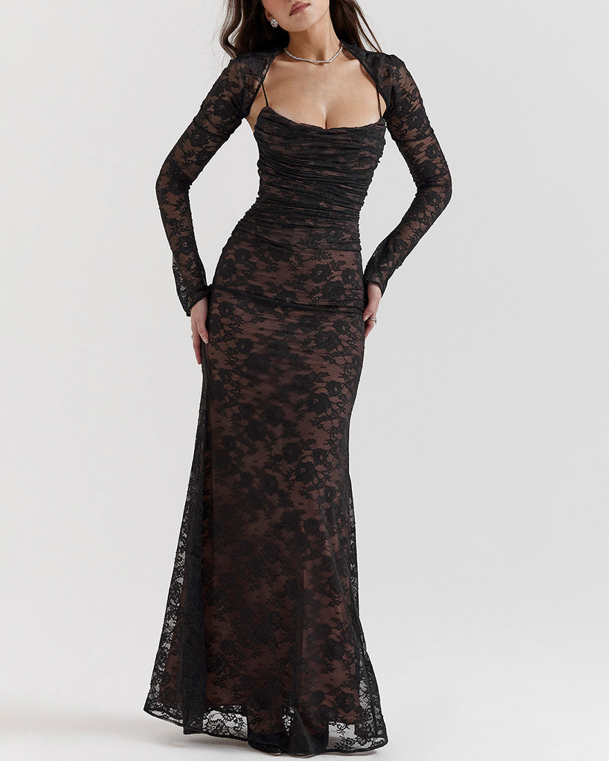 Lace Shawl Suspender Two-Piece Long-Sleeved Fishtail Dress