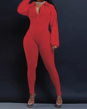 V Neck Slim Splicing Jumpsuit