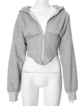 Long Sleeve Fleece Zipper Cardigan Hooded Casual Sweatshirt