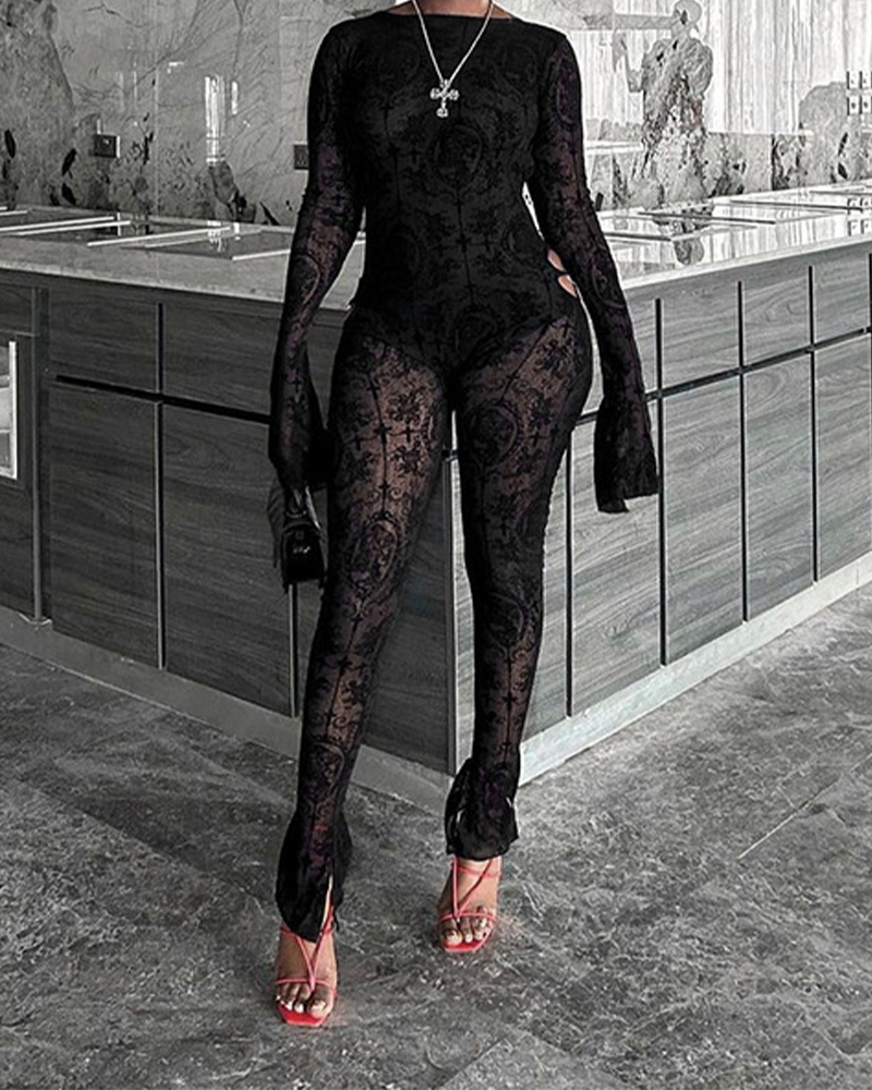 Sexy Lace Cut-Out Slim Jumpsuit