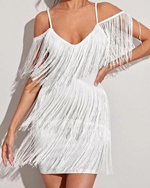 Strapless Off-The-Shoulder Tassel Dress