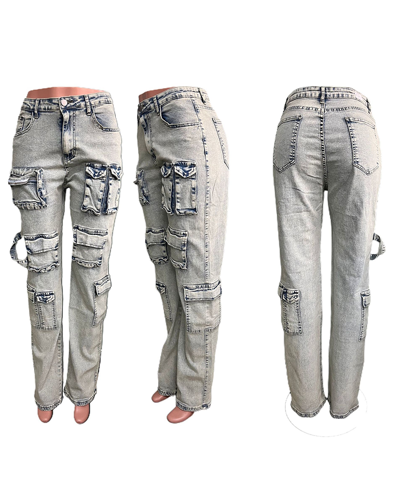 Pantalones vaqueros tipo peto con múltiples bolsillos