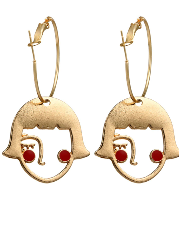 Fashion Creative Face Beaded Decorate Hollow Earrings
