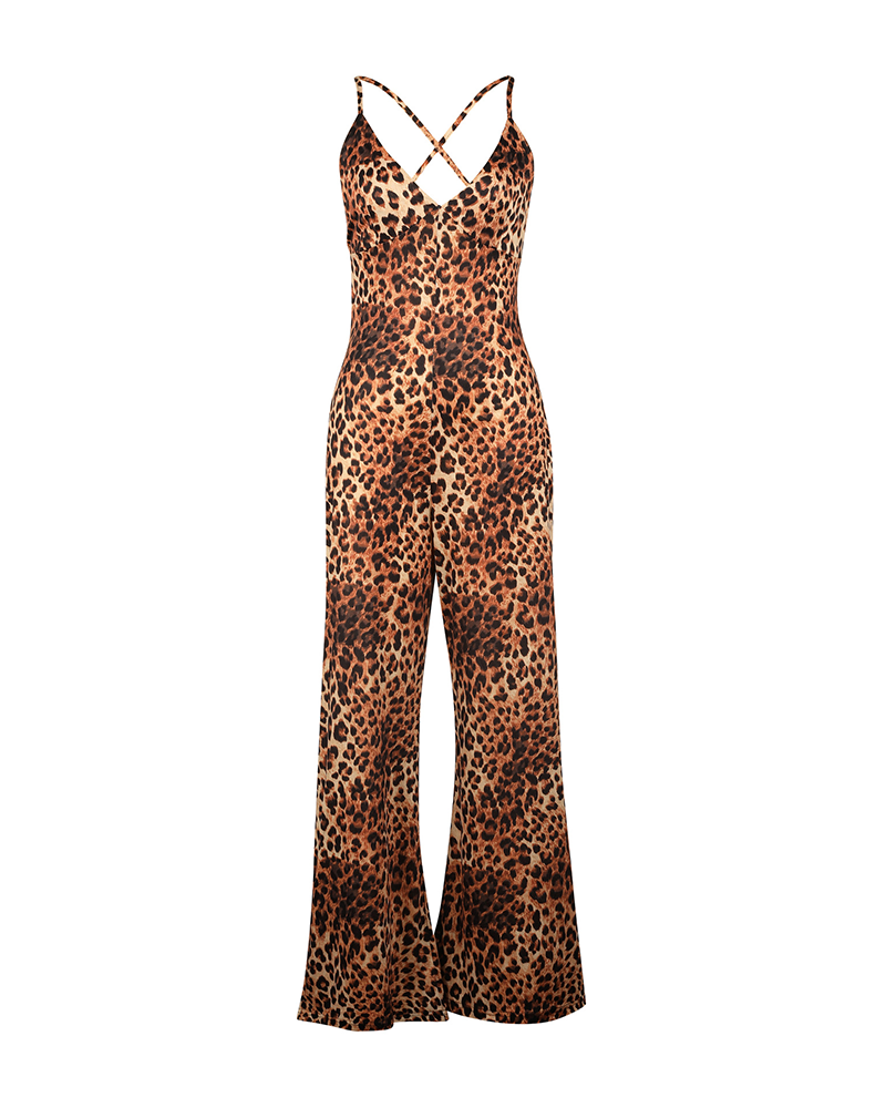 Leopard-Print Bare-Back Jumpsuits