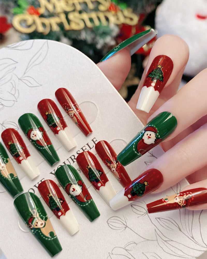 Abnehmbare Nagelkunst mit Weihnachtsschnee, Hirsch und Elch