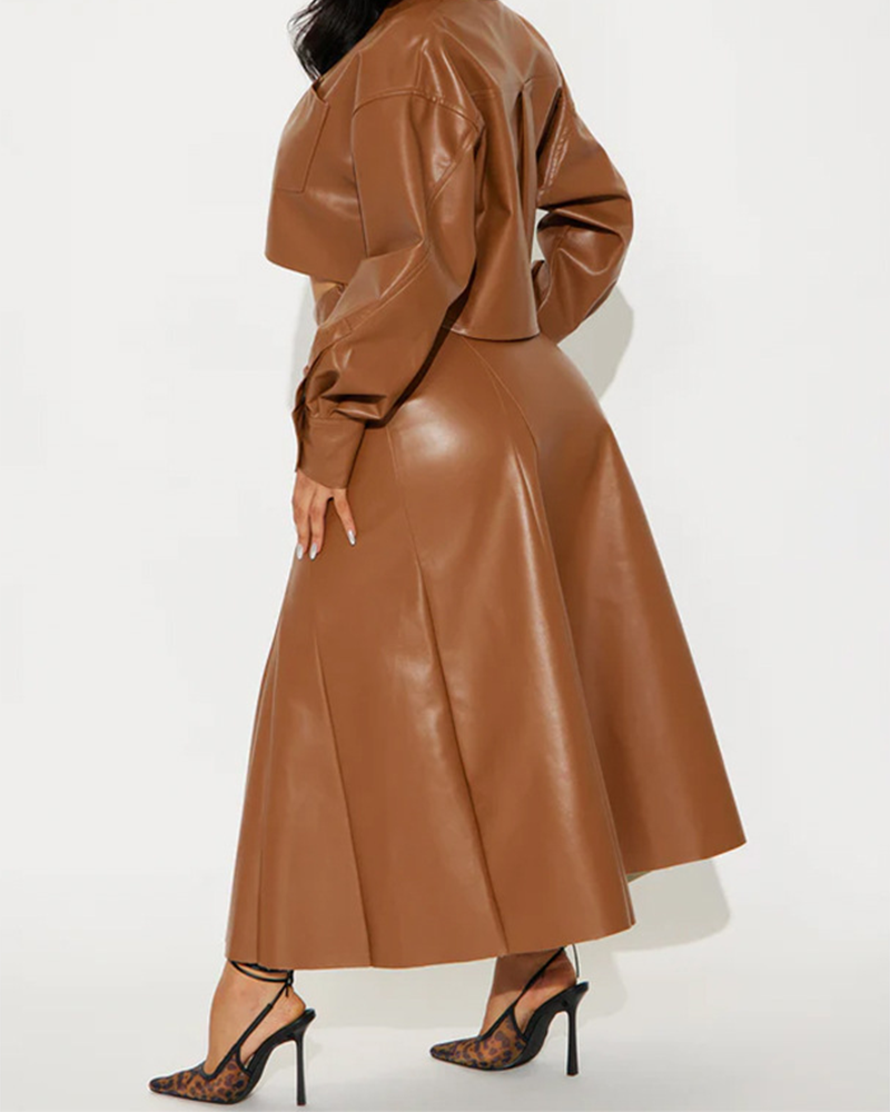 Lapel Leather Mid-Length Skirt Suit