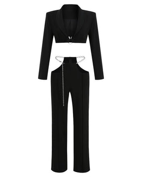 Chain Belt Casual Trousers Blazer Set