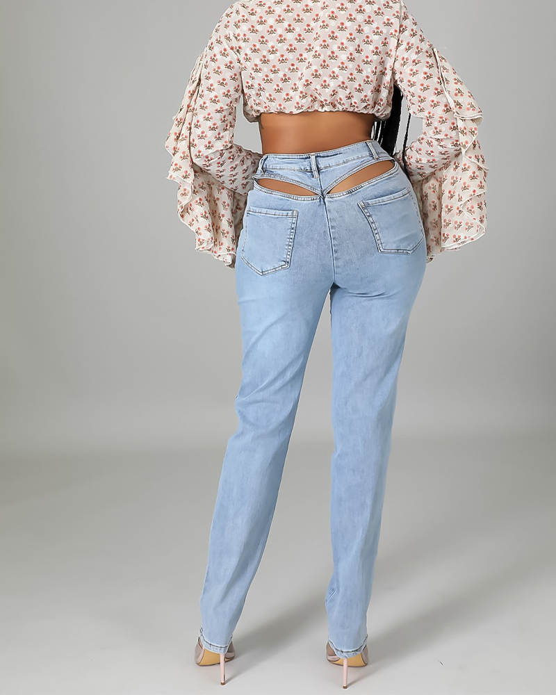 Back Waist Hollow Stretch Jeans