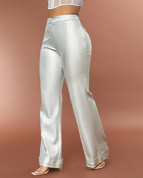 Metallic Bell Bottom Slim-Fit Trousers