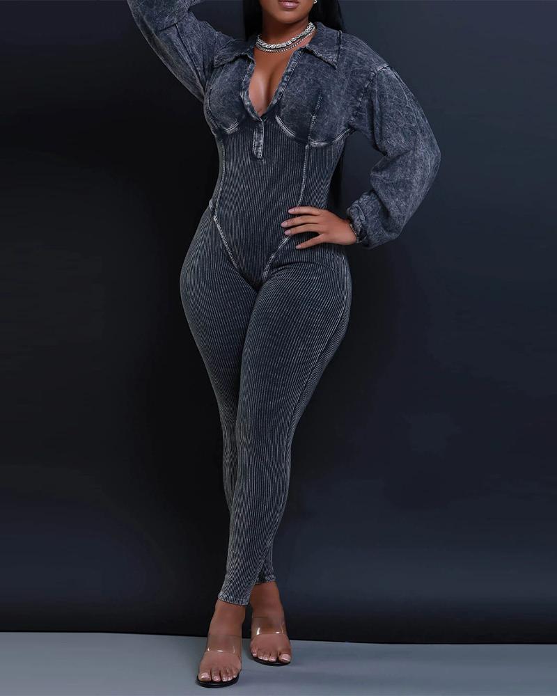 V Neck Slim Splicing Jumpsuit