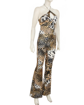 Printed High-Waisted Skinny Jumpsuits With Leopard Print