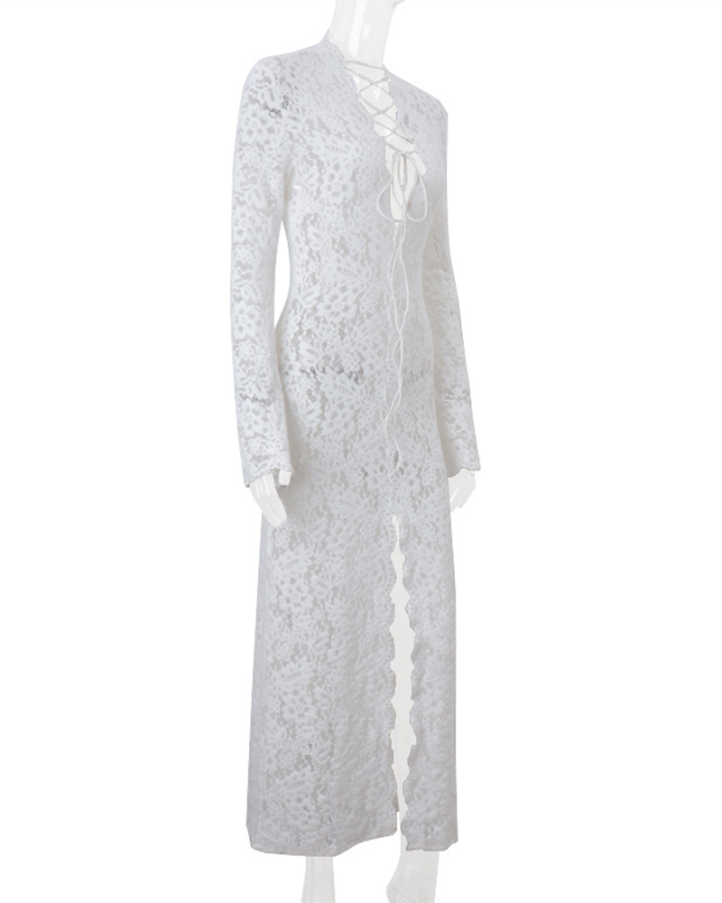 Knit Embroidered Long-Sleeved Dress