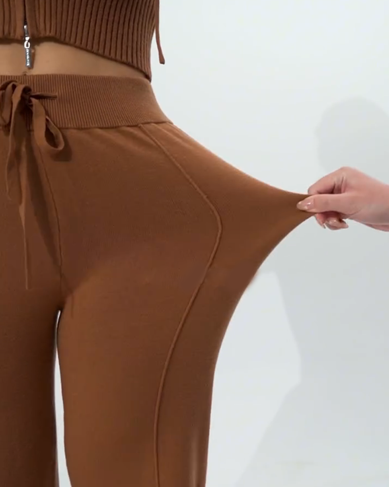 Traje de pantalón de punto con capucha y manga larga y cintura alta (preventa)