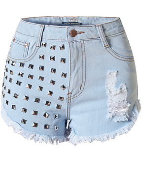 Jeansshorts mit hohem Bund und zerrissenem Denim