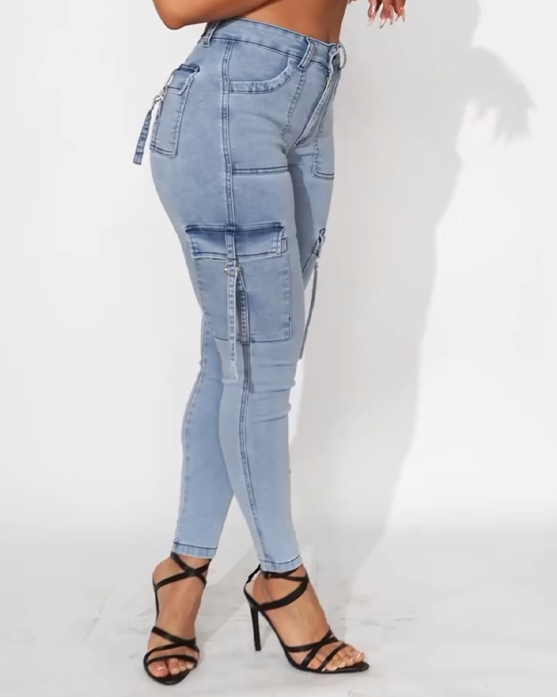 Mehrere Taschen mit schmalen Jeans mit hoher Taille (Vorverkauf)