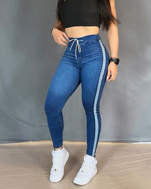 High-Waisted Lace-up Skinny Casual Jeans