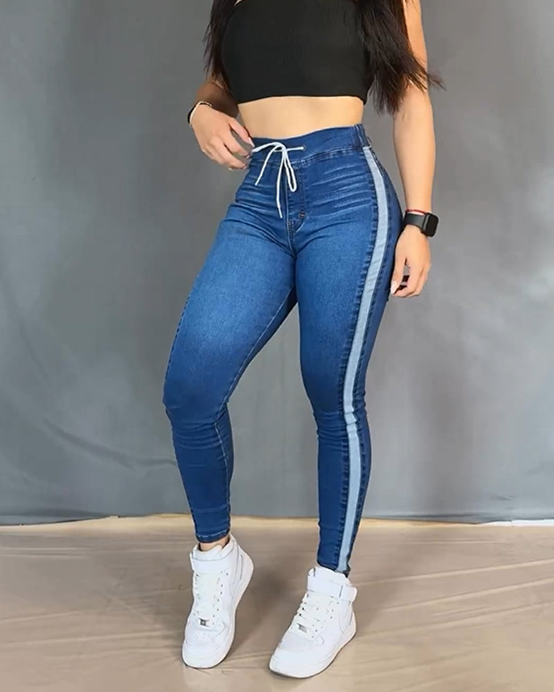 High-Waisted Lace-up Skinny Casual Jeans (Pre-sale)