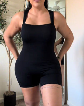 Nahtloser Jumpsuit im Latzstil für tägliche Yoga-Shorts