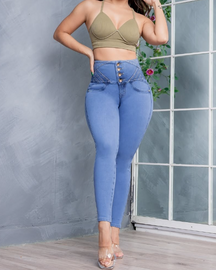 High-Waisted Elastic Slim Jeans (pre-sale)