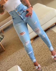 Jeans mit hohem Bund und Löchern