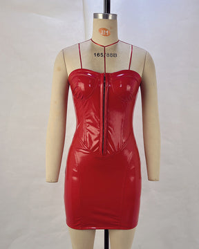 Straight Neck Leather Bandeau Hip Dress