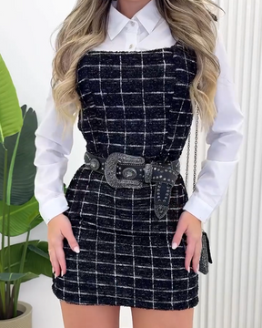 Versatile shirt Check Pattern Strappy Skirt Set (Pre-Sale)